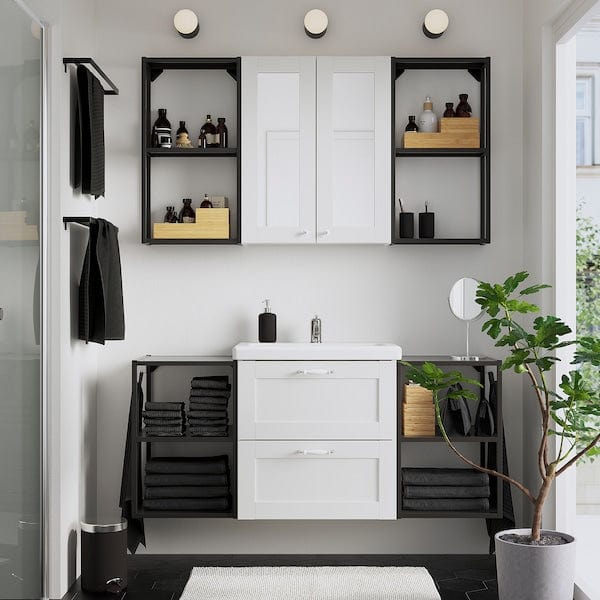 Ikea ENHET - Bathroom, anthracite/white frame,140x43x65 cm