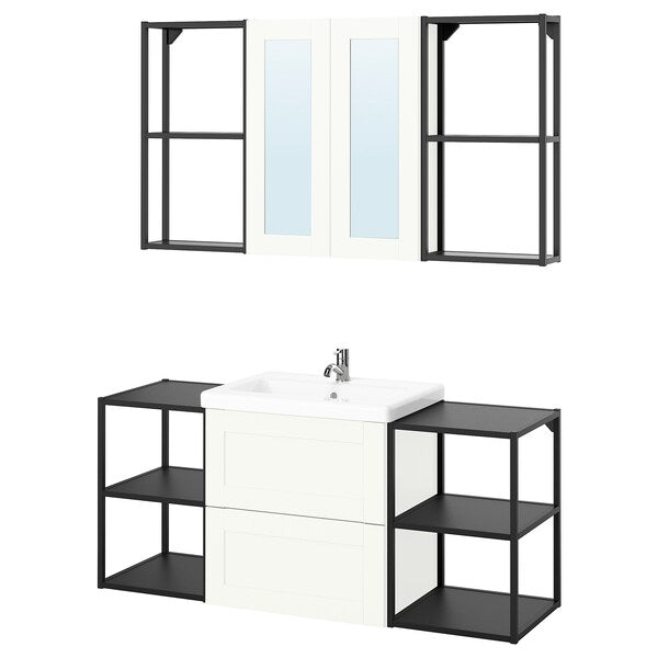 ENHET - Bathroom, anthracite/white frame,140x43x65 cm - best price from Maltashopper.com 79547238