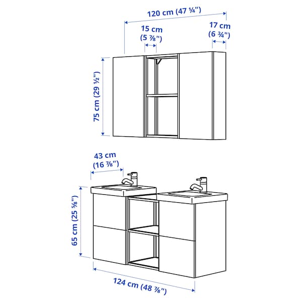 Ikea ENHET - Bathroom, anthracite/white frame,124x43x65 cm