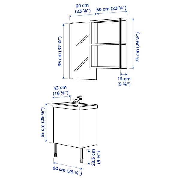 Ikea ENHET - Bathroom, anthracite/white frame,64x43x87 cm
