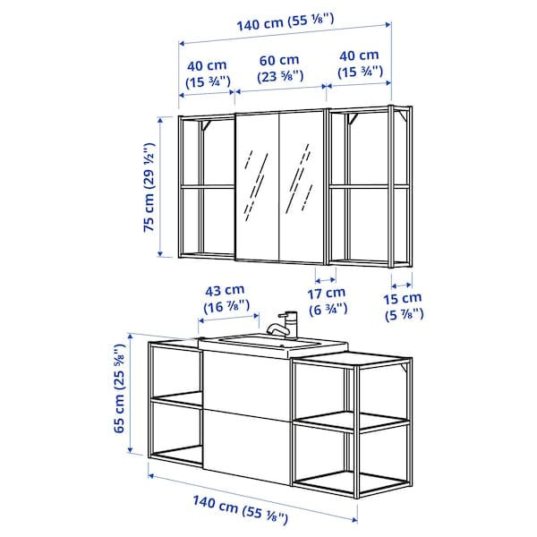 Ikea ENHET - Bathroom, anthracite/grey frame,140x43x65 cm