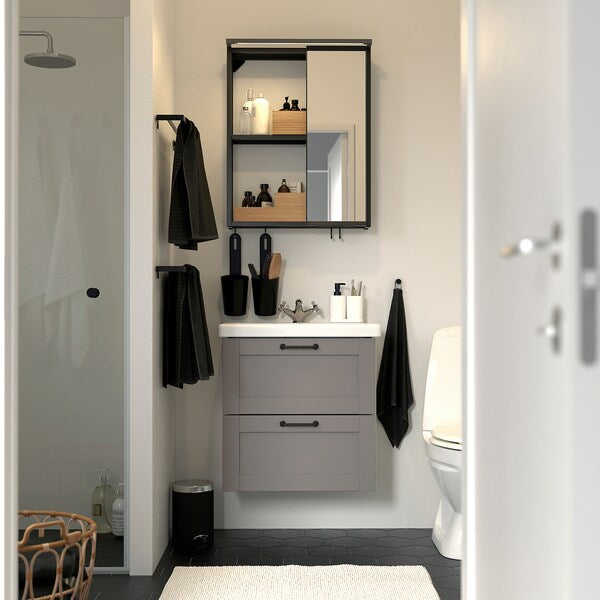 ENHET - Bathroom, anthracite/grey frame,64x43x65 cm - best price from Maltashopper.com 09547147