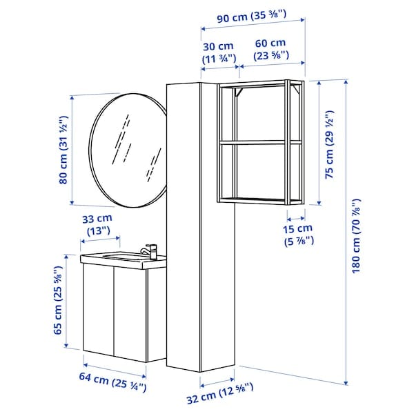 Ikea ENHET - Bathroom, anthracite/grey frame,64x33x65 cm