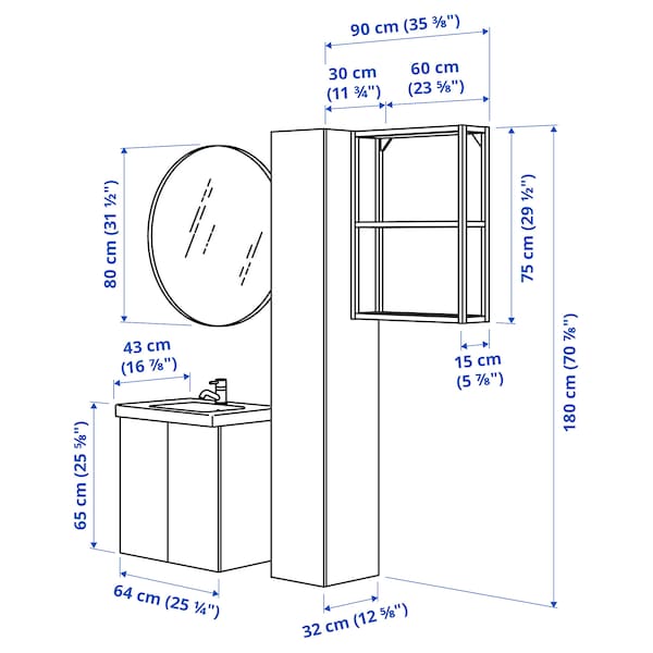 Ikea ENHET - Bathroom, anthracite/grey frame,64x43x65 cm