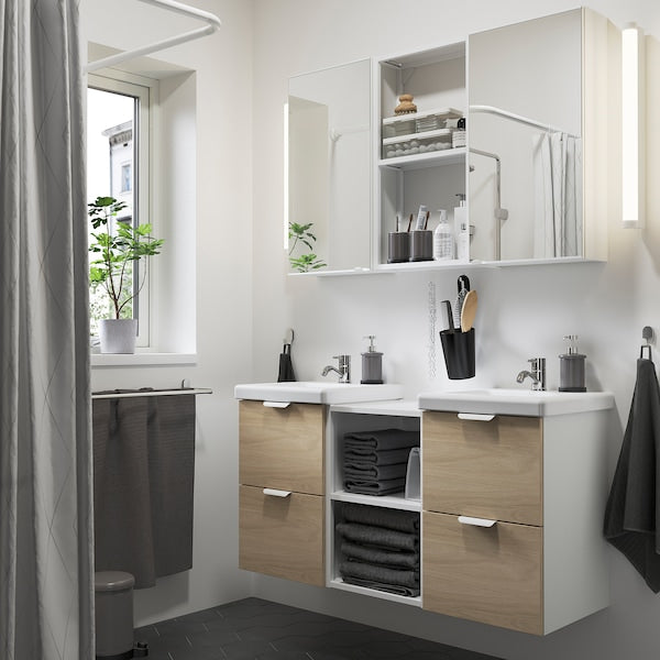ENHET - Bathroom, white/oak effect,124x43x65 cm - best price from Maltashopper.com 49547490