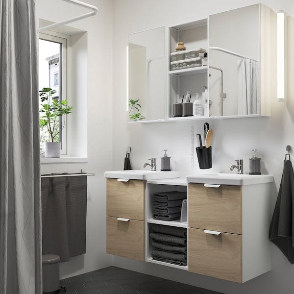 Ikea ENHET - Bathroom, white/oak effect,124x43x65 cm