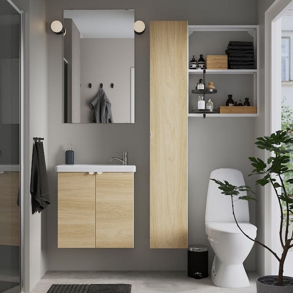 Ikea ENHET - Bathroom, white/oak effect,64x33x65 cm