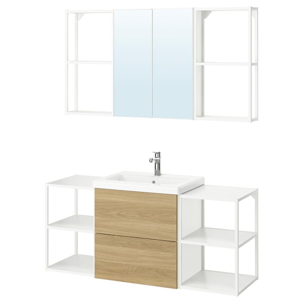 ENHET - Bathroom, white/oak effect,140x43x65 cm - best price from Maltashopper.com 09547500