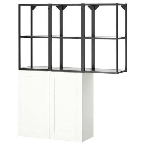 ENHET - Storage combination, anthracite/white frame, 120x32x150 cm