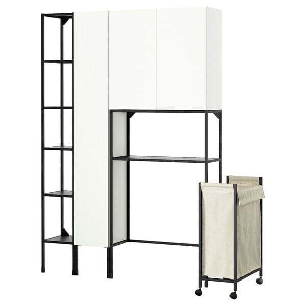 ENHET - Storage combination, anthracite/white, 140x32x204 cm