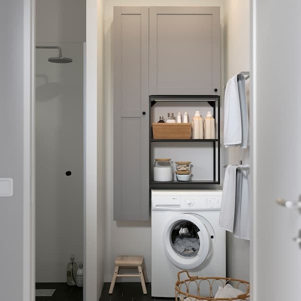 Ikea ENHET - Storage combination, anthracite/grey frame, 90x32x180 cm