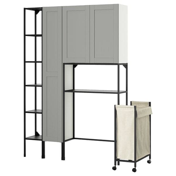 Ikea ENHET - Storage combination, anthracite/grey frame, 140x32x204 cm