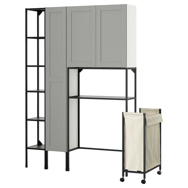 ENHET - Storage combination, anthracite/grey frame, 140x32x204 cm