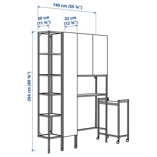 ENHET - Storage combination, white/oak effect, 140x32x204 cm - best price from Maltashopper.com 99547888