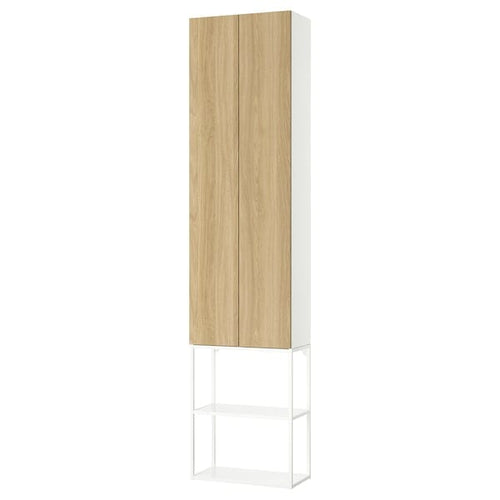 ENHET - Storage combination, white/oak effect, 60x32x255 cm