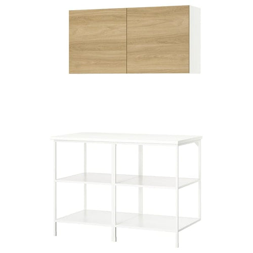 ENHET - Storage combination, white/oak effect, 123x63.5x207 cm