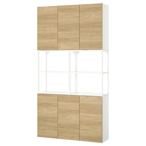 ENHET - Storage combination, white/oak effect, 120x32x225 cm