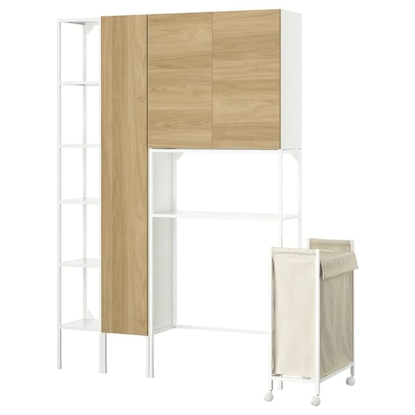 ENHET - Storage combination, white/oak effect, 140x32x204 cm - best price from Maltashopper.com 99547888