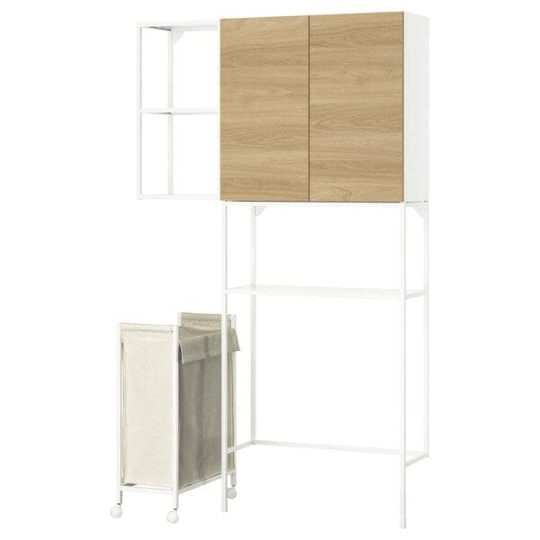 ENHET - Storage combination, white/oak effect, 120x32x204 cm