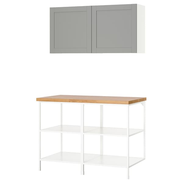 ENHET - Storage combination, white/grey frame, 123x63.5x207 cm