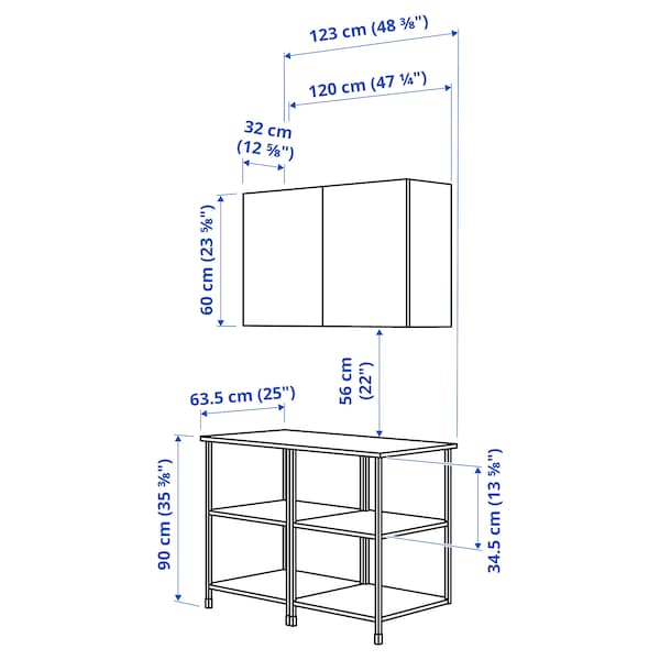 Ikea ENHET - Storage combination, white/grey frame, 123x63.5x207 cm