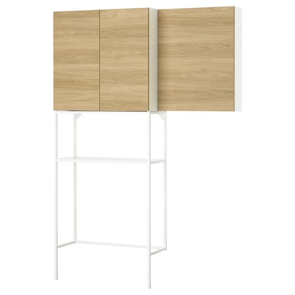 ENHET - Storage combination, white/oak, 140x32x204 cm