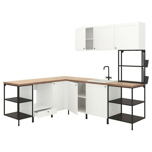 ENHET Corner kitchen - anthracite/white frame ,