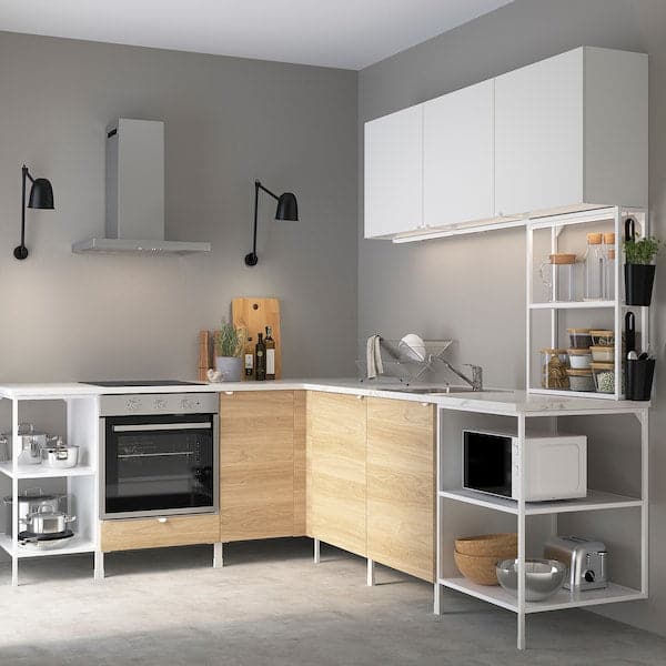 ENHET Corner kitchen - white/white oak effect , - best price from Maltashopper.com 39338133