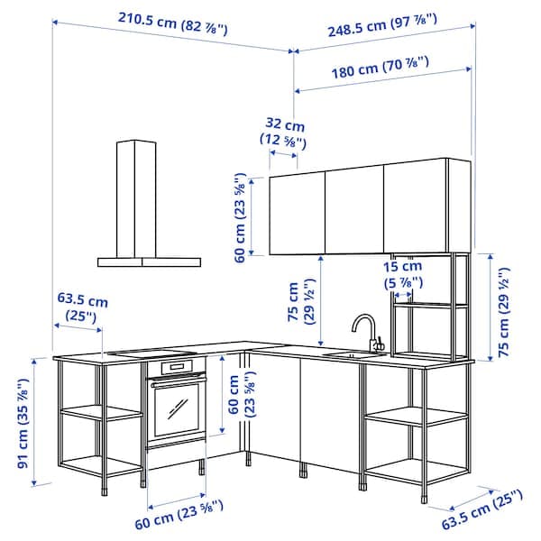 ENHET Corner kitchen - white/white oak effect ,