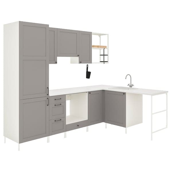 ENHET - Corner kitchen, white / gray frame - best price from Maltashopper.com 89477292
