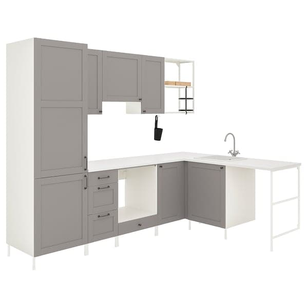 ENHET - Corner kitchen, white / gray frame