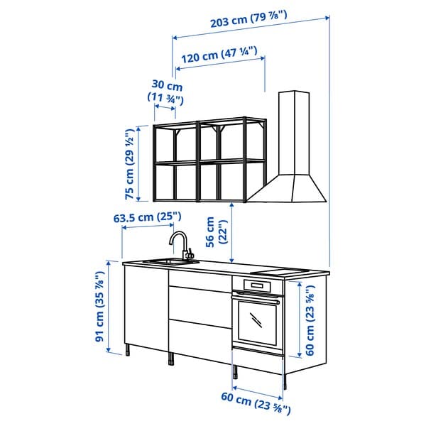 ENHET Kitchen - anthracite/white frame 203x63.5x222 cm , 203x63.5x222 cm - best price from Maltashopper.com 59337316