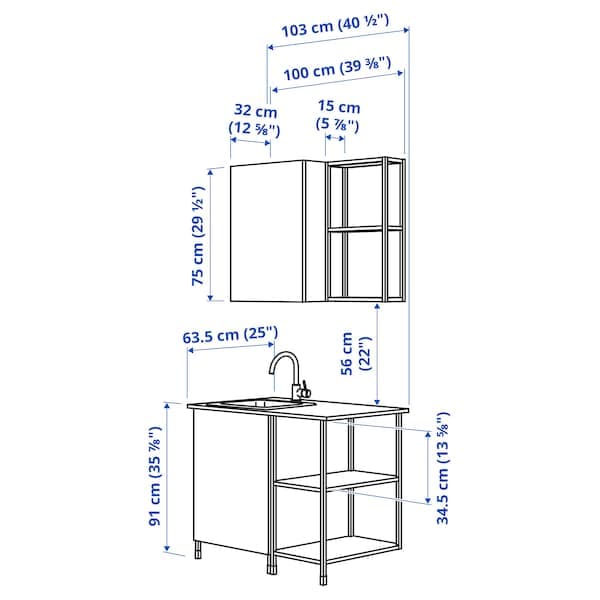 ENHET Kitchen - anthracite/white 103x63.5x222 cm , 103x63.5x222 cm - best price from Maltashopper.com 29336926