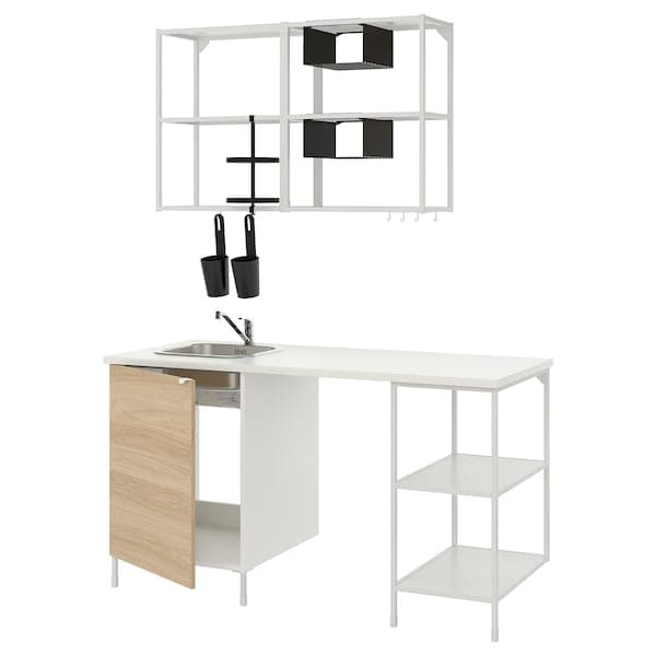 ENHET Kitchen - white/oak effect 163x63.5x222 cm , 163x63.5x222 cm