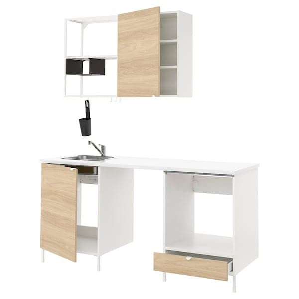 ENHET Kitchen - white/oak effect 183x63.5x222 cm , 183x63.5x222 cm