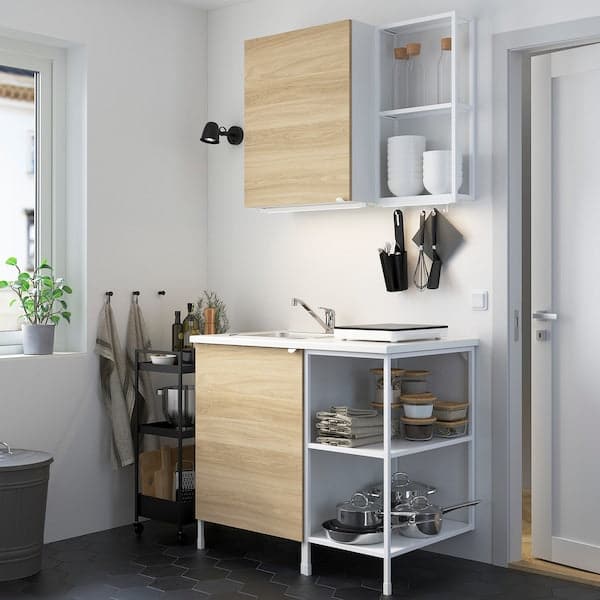 Ikea ENHET Kitchen - white/oak effect 103x63.5x222 cm , 103x63.5x222 cm