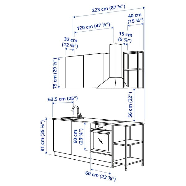 ENHET Kitchen - white/oak effect 223x63.5x222 cm , - best price from Maltashopper.com 09337743