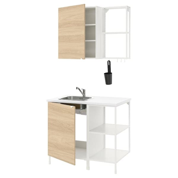 Ikea ENHET Kitchen - white/oak effect 103x63.5x222 cm , 103x63.5x222 cm