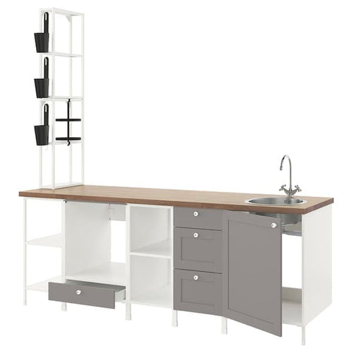 ENHET - Kitchen, white/grey frame, 243x63.5x241 cm