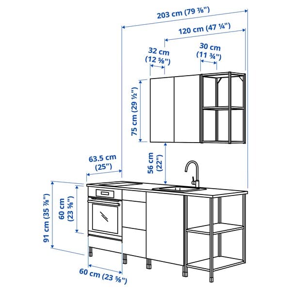 Ikea ENHET - Kitchen , 203x63.5x222 cm