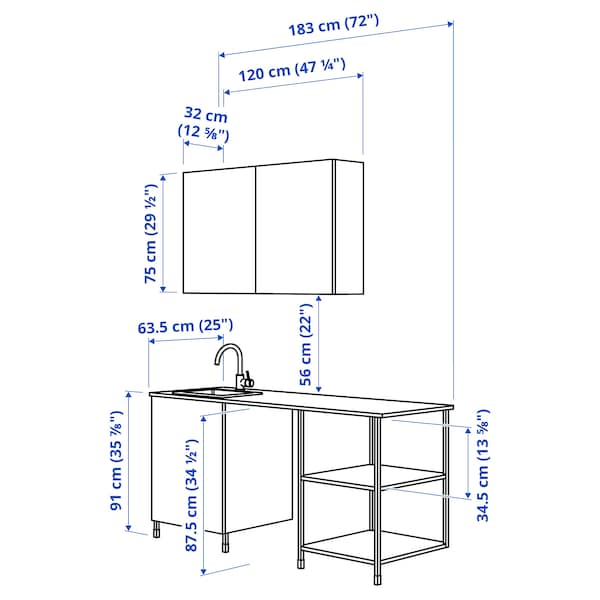 ENHET Kitchen - white/grey frame 183x63.5x222 cm , 183x63.5x222 cm