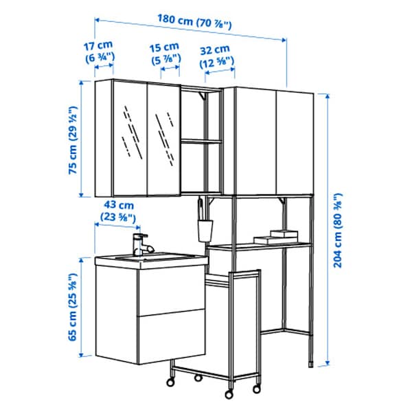 Ikea ENHET - Laundry, anthracite/white,180x43x204 cm