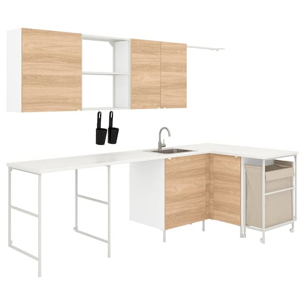 Ikea ENHET - Laundry, white/oak effect, 269.5x139x63.5 cm
