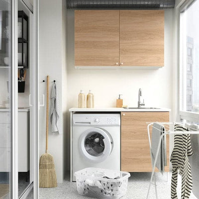 ENHET - Laundry room, white / oak effect, 121.5x63.5x87.5 cm , 139x63.5x87.5 cm - best price from Maltashopper.com 79477264