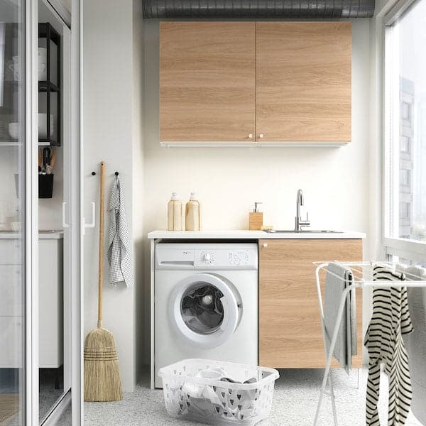 Ikea ENHET - Laundry room, white / oak effect, 121.5x63.5x87.5 cm , 139x63.5x87.5 cm