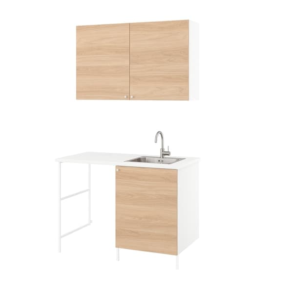 ENHET - Laundry room, white / oak effect, 121.5x63.5x87.5 cm , 139x63.5x87.5 cm