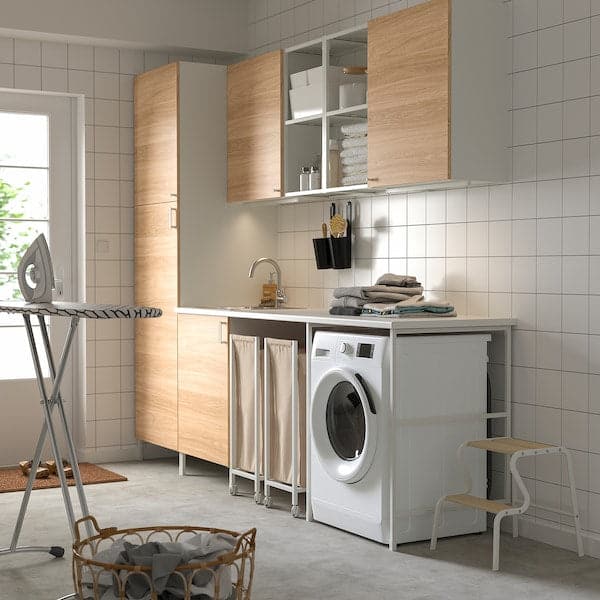 ENHET - Laundry room, white / oak effect, 261.5x63.5x222.5 cm - best price from Maltashopper.com 89477937