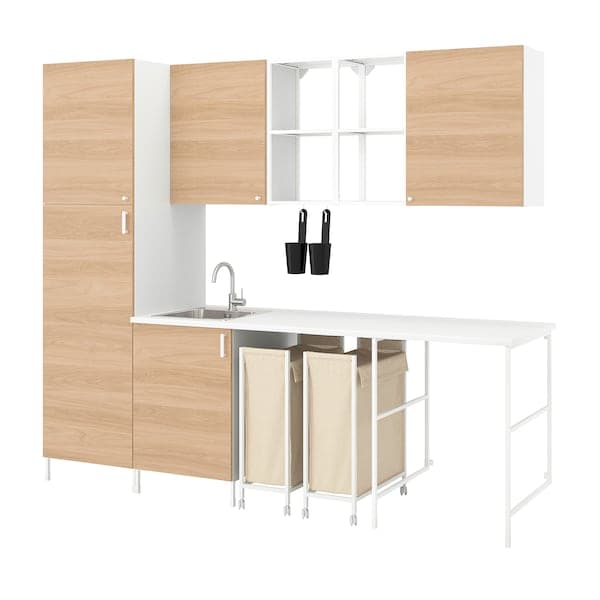 ENHET - Laundry room, white / oak effect, 261.5x63.5x222.5 cm - best price from Maltashopper.com 89477937