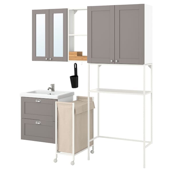 ENHET - Laundry, white/grey frame,180x43x204 cm