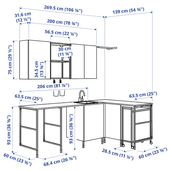 Ikea ENHET - Laundry, white, 269.5x139x63.5 cm